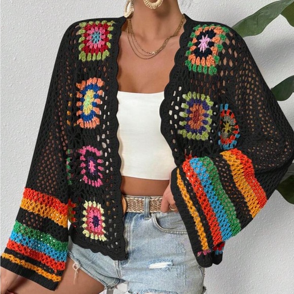 Colorful Crochet Open-Front Cardigan - Picture 5 of 6